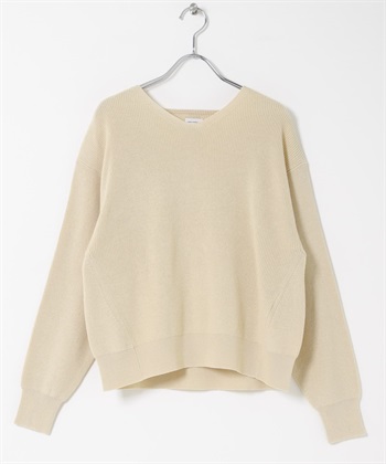 棉質畦編V領針織衫(象牙白-FREE-IVORY)