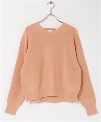 棉質畦編V領針織衫(蜜桃色-FREE-PINK)