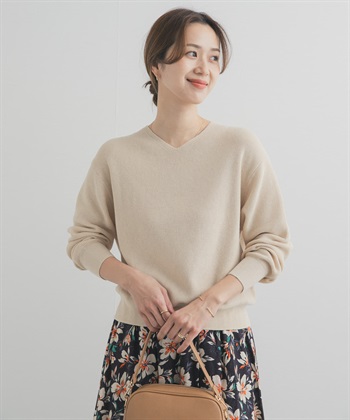 棉質畦編V領針織衫