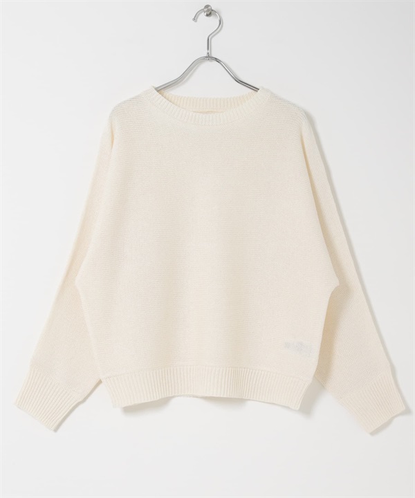 混麻料粗節紗蝙蝠袖針織衫(米白色-FREE-OFF WHITE)