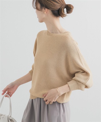 混麻料粗節紗蝙蝠袖針織衫