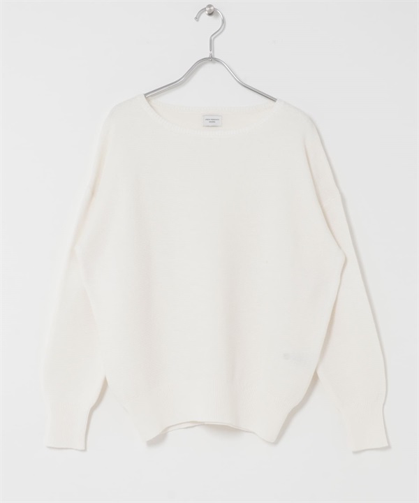 棉質船型領平編針織衫(米白色-FREE-OFF WHITE)