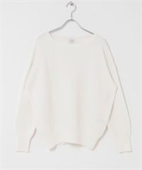 棉質船型領平編針織衫(米白色-FREE-OFF WHITE)