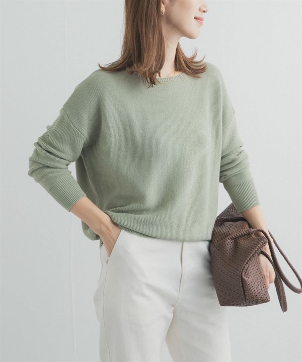 棉質船型領平編針織衫