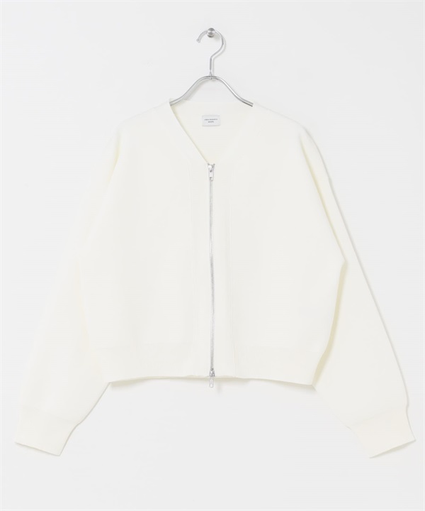 『UR TECH Renew Knit 』V領拉鍊開襟衫(米色-FREE-OFF WHITE)