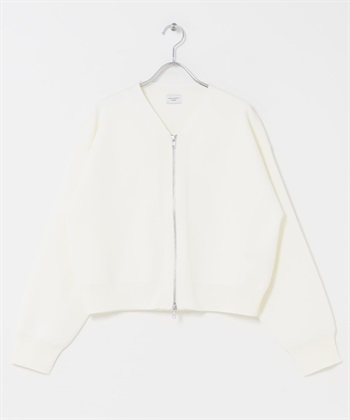 『UR TECH Renew Knit 』V領拉鍊開襟衫(米色-FREE-OFF WHITE)