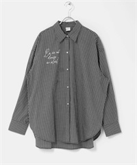 刺繡格紋襯衫(黑色-FREE-其他黑色)