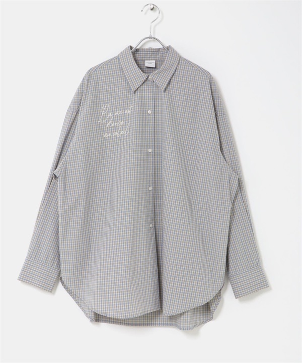 刺繡格紋襯衫(薩克斯藍-FREE-其他藍色)