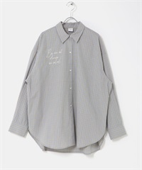 刺繡格紋襯衫(薩克斯藍-FREE-其他藍色)