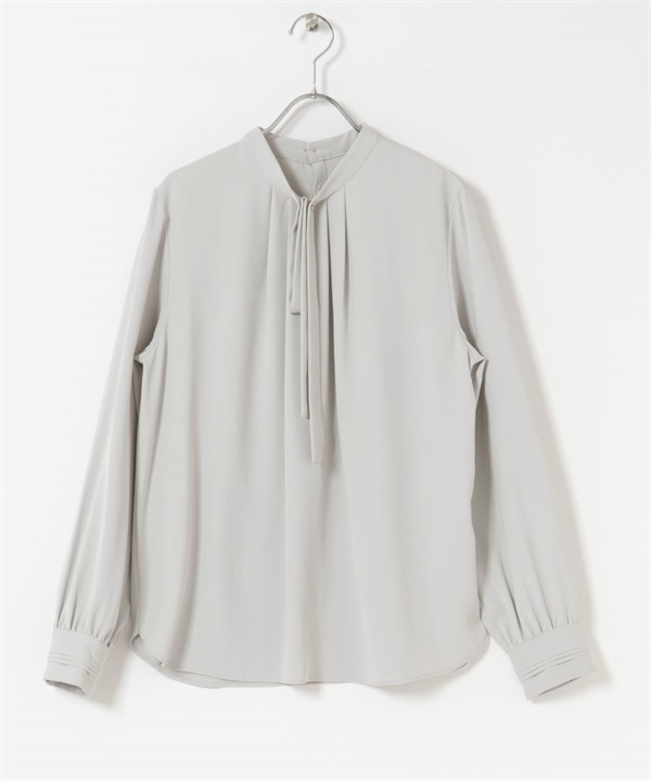 原子扣領結打褶罩衫(淺灰色-FREE-LIGHT GRAY)