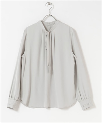 原子扣領結打褶罩衫(淺灰色-FREE-LIGHT GRAY)