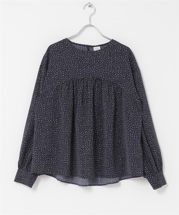 拼接碎褶罩衫(藏青色-FREE-NAVY)