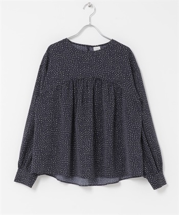 拼接碎褶罩衫(藏青色-FREE-NAVY)