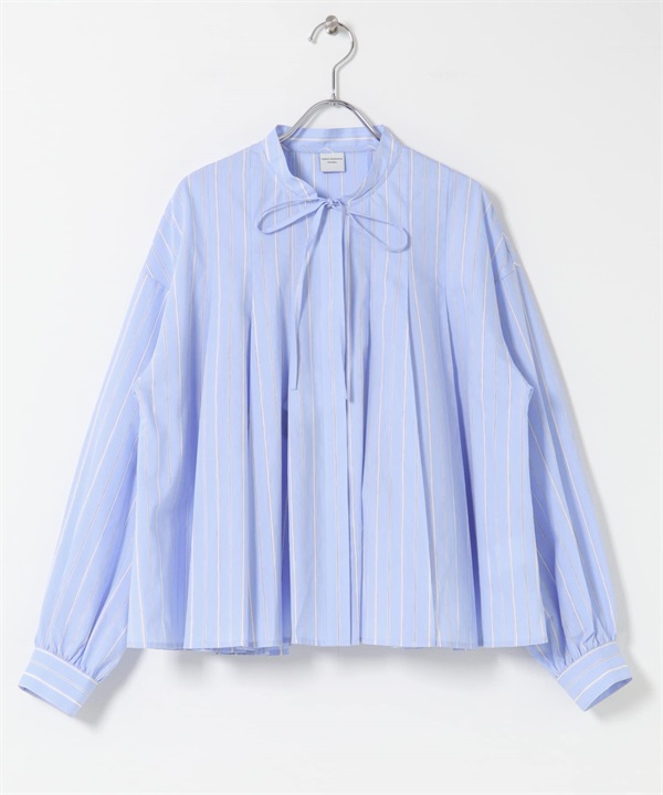 直條紋蝴蝶結傘狀罩衫(薩克斯藍-FREE-其他藍色)