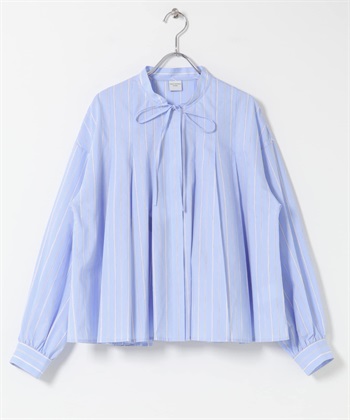 直條紋蝴蝶結傘狀罩衫(薩克斯藍-FREE-其他藍色)