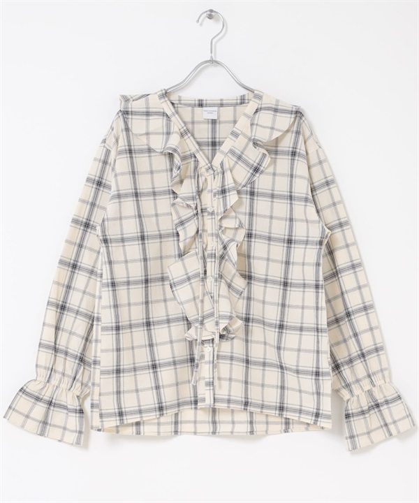 格紋荷葉邊罩衫(黑色系-FREE-其他黑色)