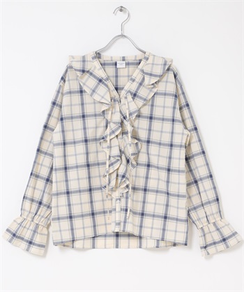 格紋荷葉邊罩衫(藍色系-FREE-其他藍色)