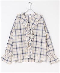 格紋荷葉邊罩衫(藍色系-FREE-其他藍色)