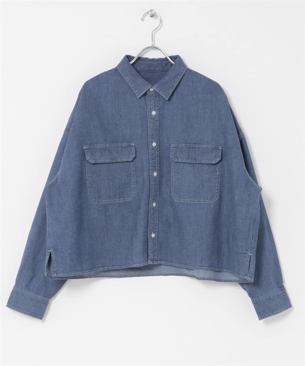 短版牛仔襯衫(靛青色-FREE-INDIGO BLUE)