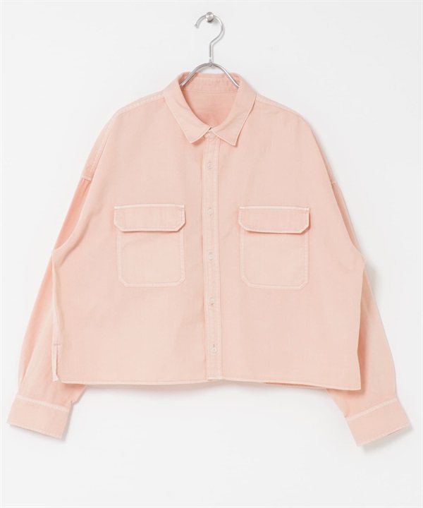 短版牛仔襯衫(粉紅色-FREE-PINK)