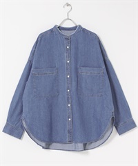立領牛仔襯衫(靛青色-FREE-INDIGO BLUE)