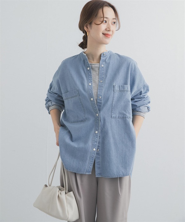 立領牛仔襯衫