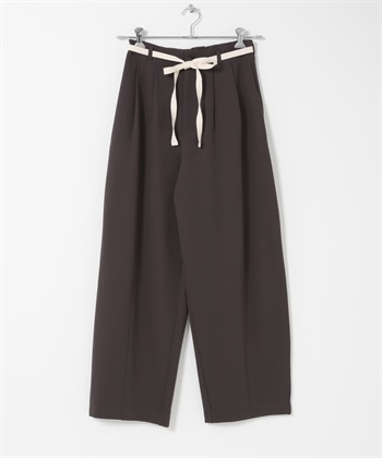 腰部蝴蝶結彈性弧線剪裁長褲(棕色-S-BROWN)