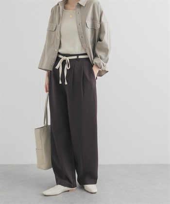 腰部蝴蝶結彈性弧線剪裁長褲