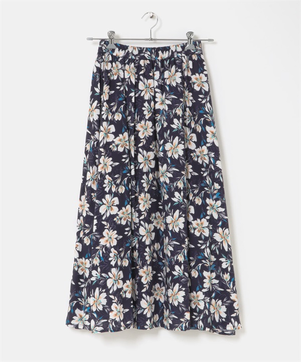 嫘縈印花長裙(藏青色-FREE-其他藍色)