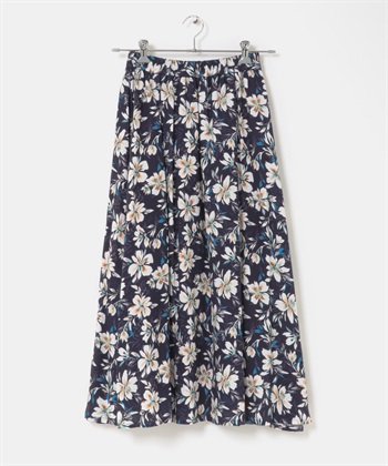 嫘縈印花長裙(藏青色-FREE-其他藍色)