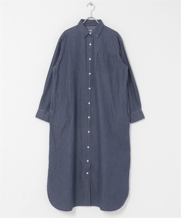 輕量棉質牛仔襯衫洋裝(靛青色-FREE-INDIGO BLUE)