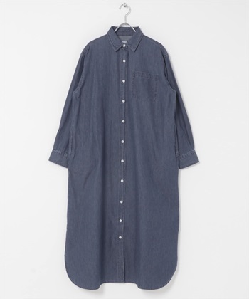 輕量棉質牛仔襯衫洋裝(靛青色-FREE-INDIGO BLUE)