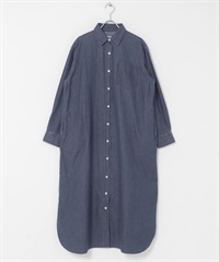 輕量棉質牛仔襯衫洋裝(靛青色-FREE-INDIGO BLUE)