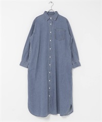 輕量棉質牛仔襯衫洋裝(淺靛青色-FREE-LIGHT INDIGO BLUE)