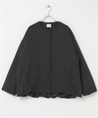 防潑水填充無領大衣(黑色-FREE-BLACK)