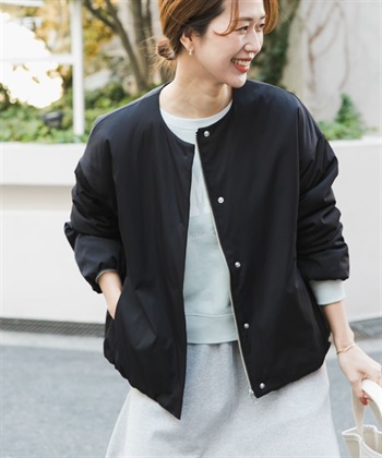 防潑水填充無領大衣