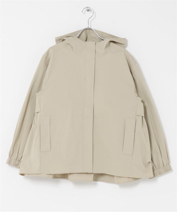 防潑水背面碎褶連帽外套(膚色-FREE-BEIGE)