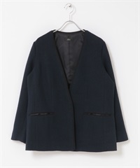 粗花呢V字無領長版西裝外套(藏青色-FREE-NAVY)