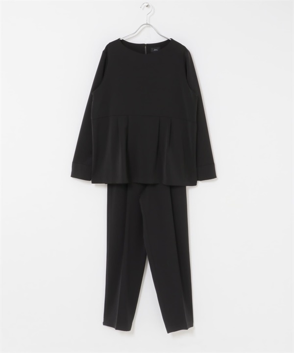 【成套組合】荷葉下襬上衣 × 錐形褲(黑色-M-BLACK)