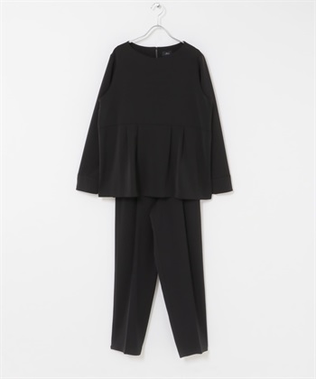 【成套組合】荷葉下襬上衣 × 錐形褲(黑色-M-BLACK)