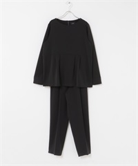 【成套組合】荷葉下襬上衣 × 錐形褲(黑色-M-BLACK)