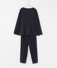 【成套組合】荷葉下襬上衣 × 錐形褲(藏青色-M-NAVY)