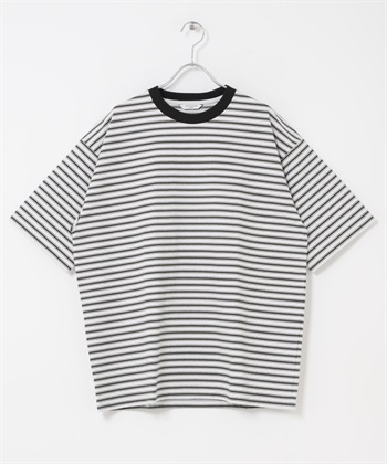 添紗多彩橫紋T恤(米色x炭灰色-L-其他白色)