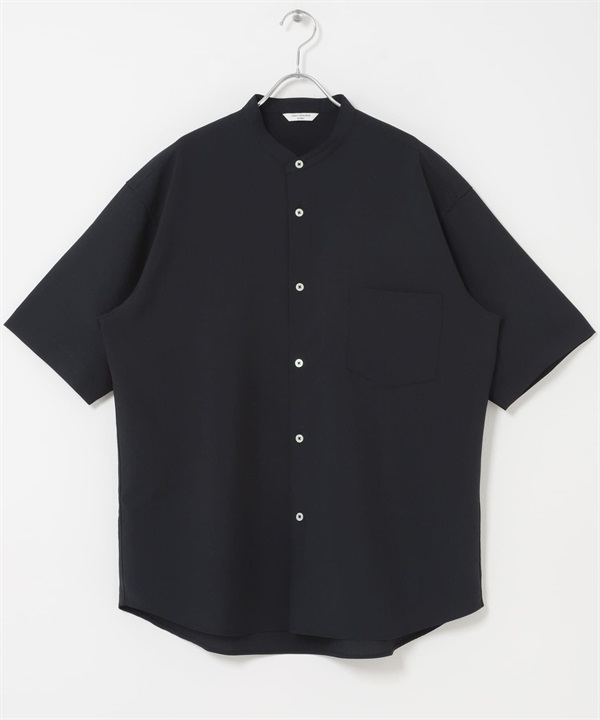 CEOα極乾爽立領短袖襯衫(藏青色-M-NAVY)