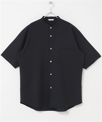 CEOα極乾爽立領短袖襯衫(藏青色-M-NAVY)