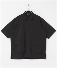 彈性大口袋短袖襯衫(黑色-M-BLACK)