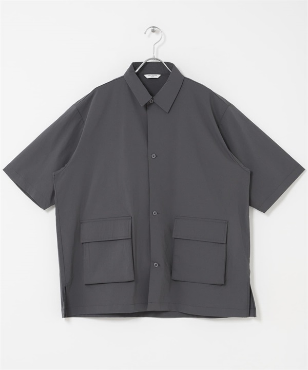 彈性大口袋短袖襯衫(炭灰色-M-CHARCOAL GRAY)