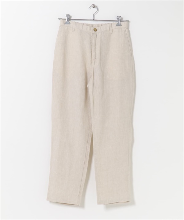 絲光加工亞麻輕便長褲(亞麻色-M-IVORY)