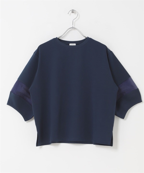 異材質拼接袖套衫(藏青色-FREE-NAVY)