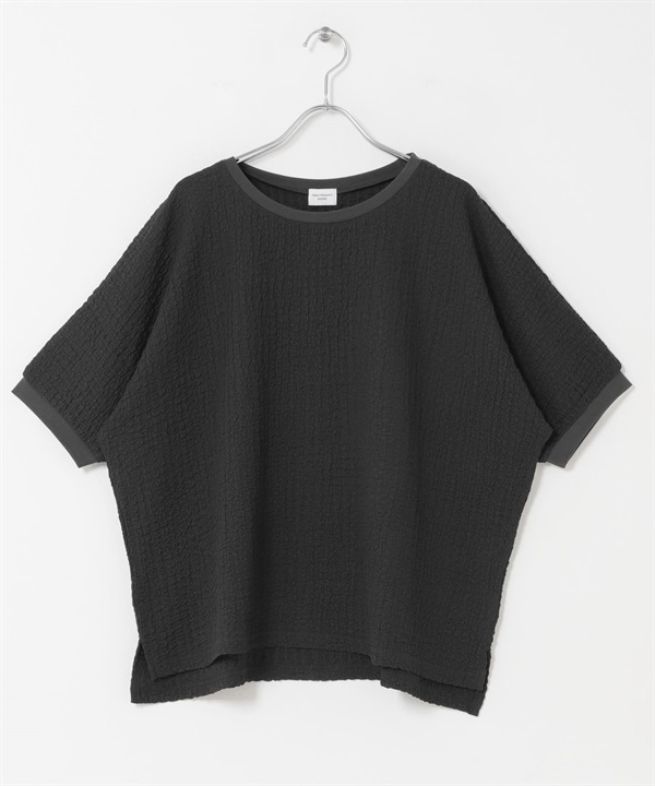 皺褶感彈性蝙蝠袖套衫(炭灰色-FREE-CHARCOAL GRAY)